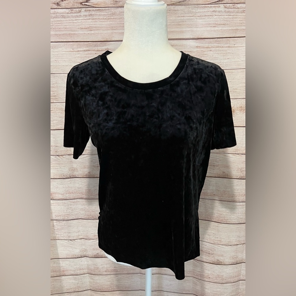 Esmara by Heidi Klum Womens Top Crushed Velvet Black Crew Neck small